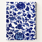 白中国のに濃いネイビーの青い花の模様 ノートブック (裏面)