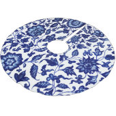 白中国のに濃いネイビーの青い花の模様 ブラッシュドポリエステルツリースカート (アングル)