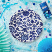 白中国のに濃いネイビーの青い花の模様 ペーパープレート (パーティー)