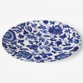 白中国のに濃いネイビーの青い花の模様 ペーパープレート (アングル)
