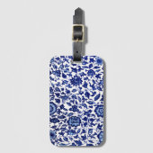 白中国のに濃いネイビーの青い花の模様 ラゲッジタグ (正面縦)