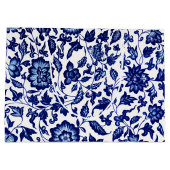 白中国のに濃いネイビーの青い花の模様 ラージペーパーバッグ (裏面)