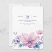 白丸フレームブルーパープルフローラ背景 招待状 (裏面)