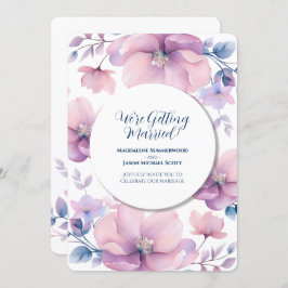 白丸フレームブルーパープルフローラ背景 招待状