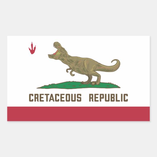 白亜紀共和国カリフォルニア州旗Tレックス恐竜 長方形シール (正面)