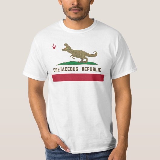 白亜紀共和国カリフォルニア州旗Tレックス恐竜 Tシャツ (正面)