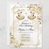 白人と金ゴールドのメキシコの双子の少女洗礼 招待状 (正面)