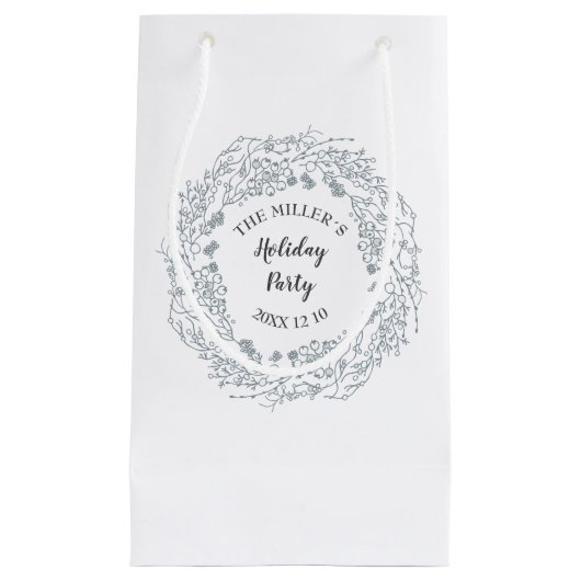 白人の冬の果実のリースのパーティー スモールペーパーバッグ (正面)