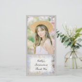 白人の花のQuinceañeraは写真カード感謝していしています サンキューカード (スタンド正面)