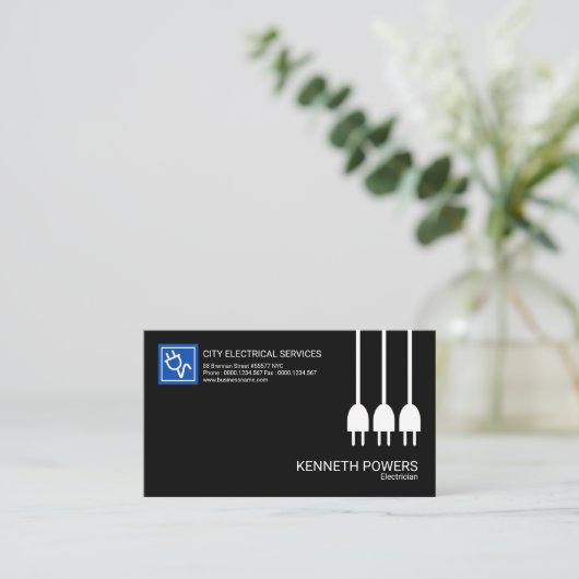 白人の送電線の最小主義の黒い電気技師 名刺 (スタンド正面)
