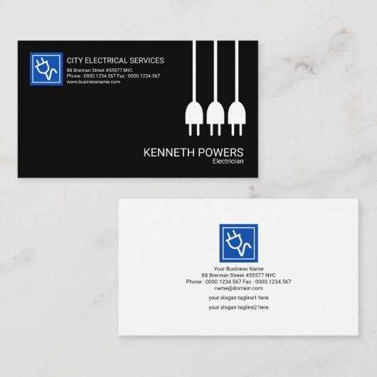 白人の送電線の最小主義の黒い電気技師 名刺 (正面/裏面)