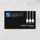 白人の送電線の最小主義の黒い電気技師 名刺 (正面)