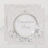 白人の鳩及びペイズリーのレースの婚約パーティ 招待状 (正面/裏面)
