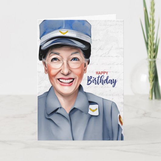 白人女性の郵便配達員の誕生日 カード (正面)