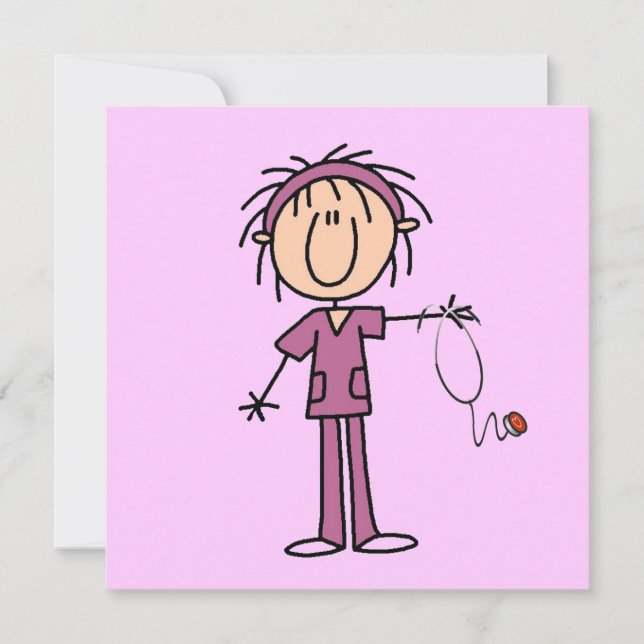 白人女性スティックフィギュアナースTシャツ&ギフト (正面)