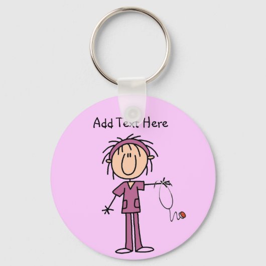 白人女性スティックフィギュアナースTシャツ&ギフト キーホルダー (正面)