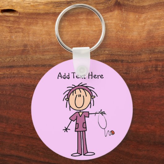 白人女性スティックフィギュアナースTシャツ&ギフト キーホルダー (正面)