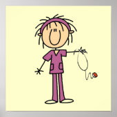 白人女性スティックフィギュアナースTシャツ&ギフト ポスター (正面)