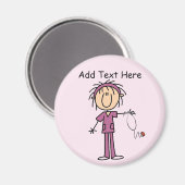 白人女性スティックフィギュアナースTシャツ&ギフト マグネット (正面/裏面)