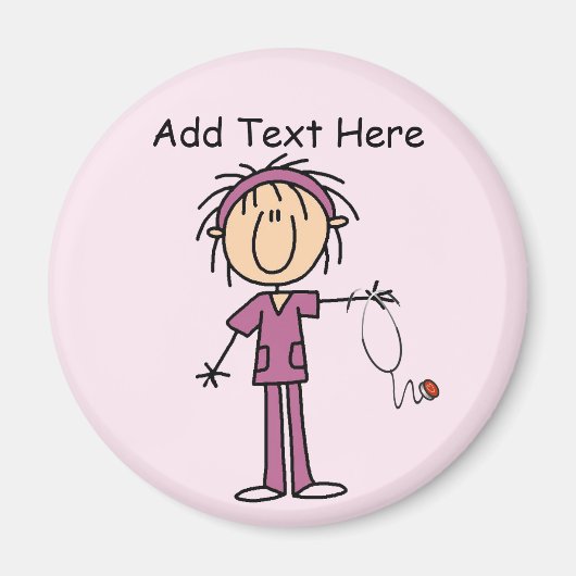 白人女性スティックフィギュアナースTシャツ&ギフト マグネット (正面)