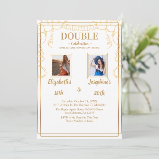 白人成人共同誕生日パーティー2写真 招待状 (スタンド正面)