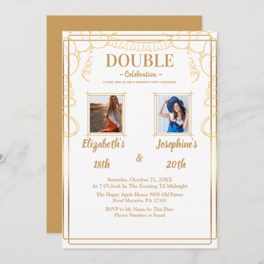 白人成人共同誕生日パーティー2写真 招待状 (正面/裏面)