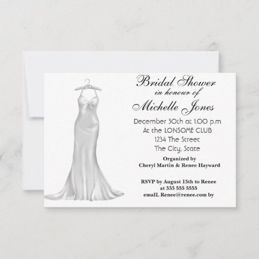 白人気があるブライダルシャワー白 招待状 (正面)