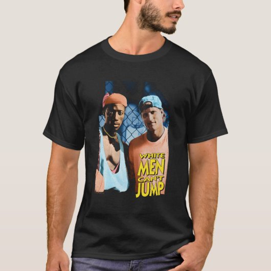 白人男性はポスターをジャンプできない Tシャツ (正面)