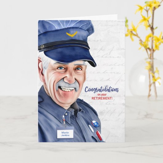 白人郵便配送業者の退職 カード (黄色い花)