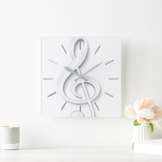 白人音楽の大クレフ、 音符記号 スクエア壁時計 (ホーム)