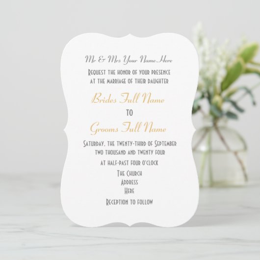 白伝統的いレースと金ゴールド結婚 招待状 (スタンド正面)