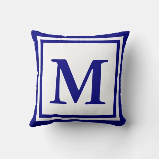 白伝統的とネイビーブルーモノグラムテンプレート クッション (裏面)
