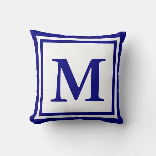 白伝統的とネイビーブルーモノグラムテンプレート クッション (正面)
