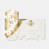 白伝統的パーチメントと金ゴールドダマスク結婚式 フェイバーボックス (折り畳みなし)