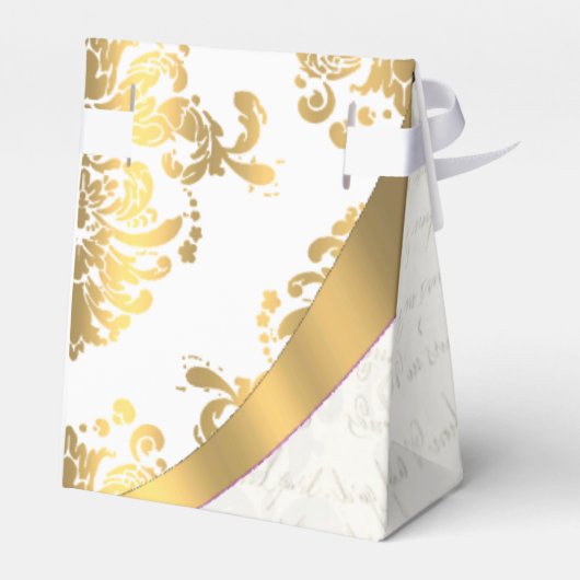 白伝統的パーチメントと金ゴールドダマスク結婚式 フェイバーボックス (裏面サイド)