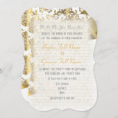 白伝統的フォーマルと金ゴールドの結婚式 招待状 (正面/裏面)