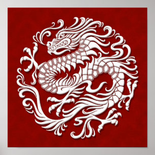 白伝統的赤ドラゴン中国のサークル ポスター