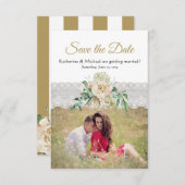 白伝統的金ゴールドバラフローラレース結婚ズ セーブザデート (正面/裏面)