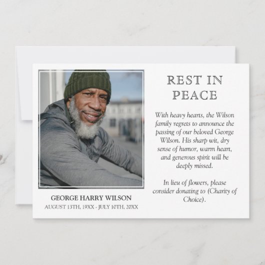 白写真ミニマルの残りの部分の平和発表 案内状 (正面)