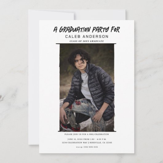 白写真ミニマル写真卒業パーティー 招待状 (正面)