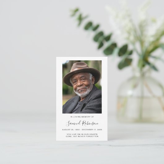 白写真悔やみや弔慰葬儀記念カード 名刺 (スタンド正面)