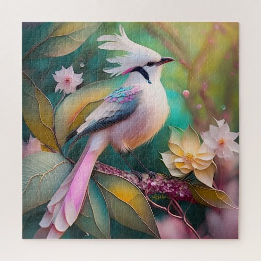 白冠のほほえみ尾のカヤクバト幻想の鳥 ジグソーパズル (縦)