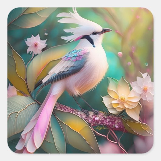 白冠のほほえみ尾のカヤクバト幻想の鳥 スクエアシール (正面)