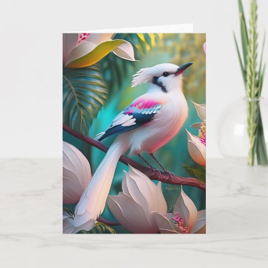 白冠胸元ピンクの幻想の鳥 カード (正面)