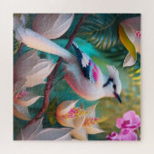 白冠胸元ピンクの幻想の鳥 ジグソーパズル (横)