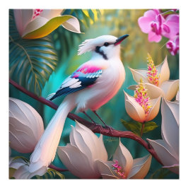 白冠胸元ピンクの幻想の鳥 フォトプリント