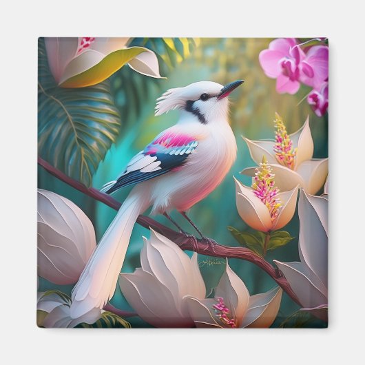 白冠胸元ピンクの幻想の鳥 マグネット (正面)