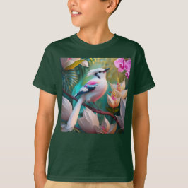 白冠胸元ピンクの幻想の鳥 Tシャツ