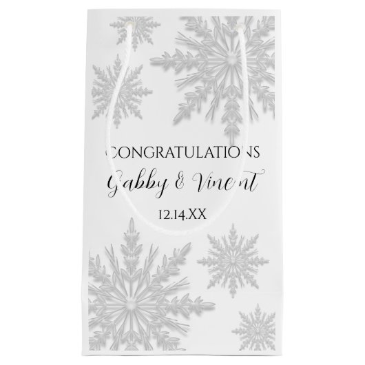 白冬の雪結婚雪おめでとう スモールペーパーバッグ (正面)