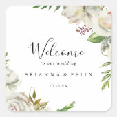 白冬牡丹フローラ結婚の歓迎 スクエアシール (正面)